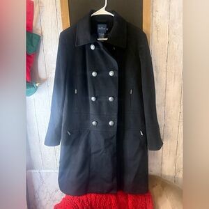 Faconnable Women’s Plaid Double-Breasted 100% Wool Coat Jacket XL
